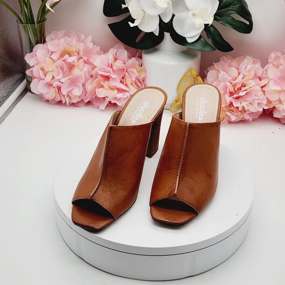 Charles By Charles David Brown Open Toe Slide On Gore Cushioned Mules Sz 9.5M - Image 13