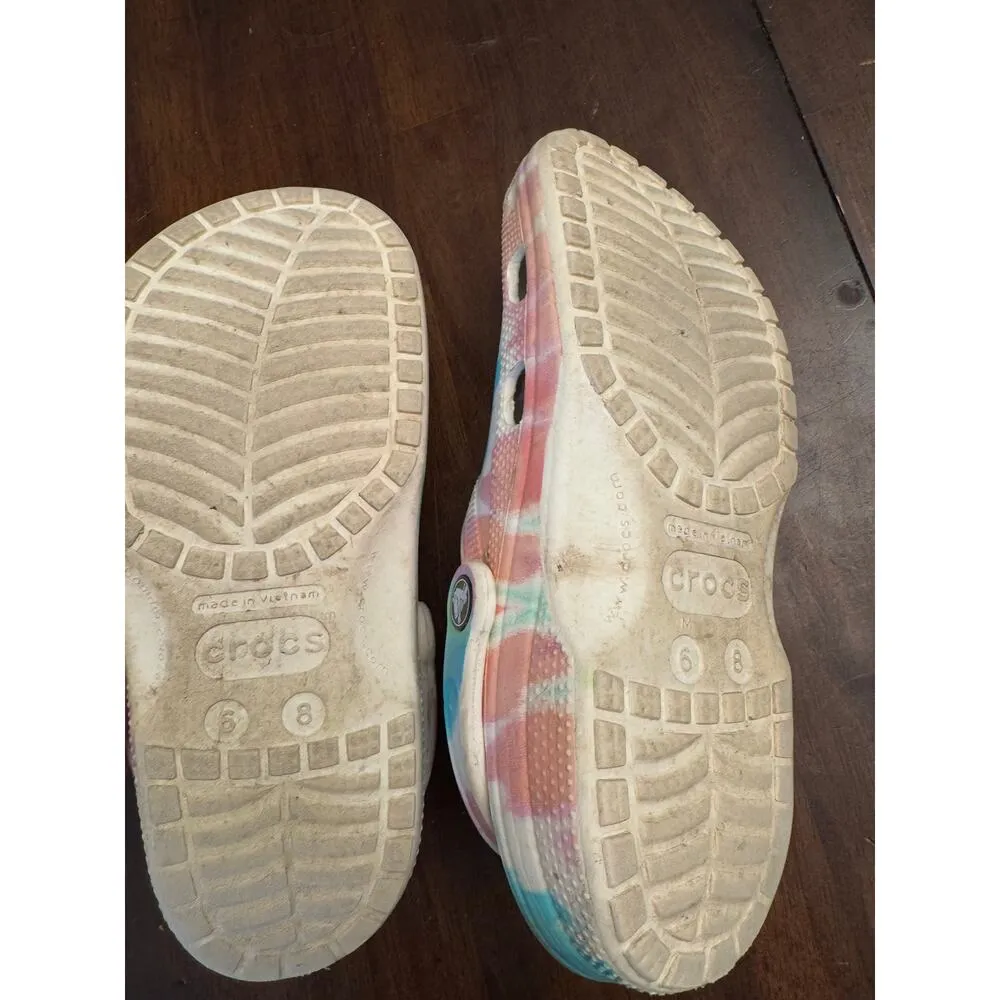Rainbow tie dye crocs pink blue orange men's 6 women's 8 - Image 4