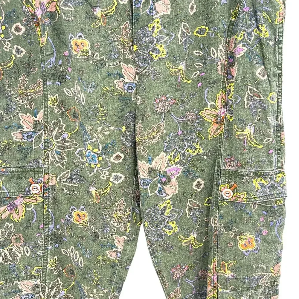 Anthropologie Classic Seamed Joggers Pants Floral Linen Blend‎ Green Size Large - Image 5