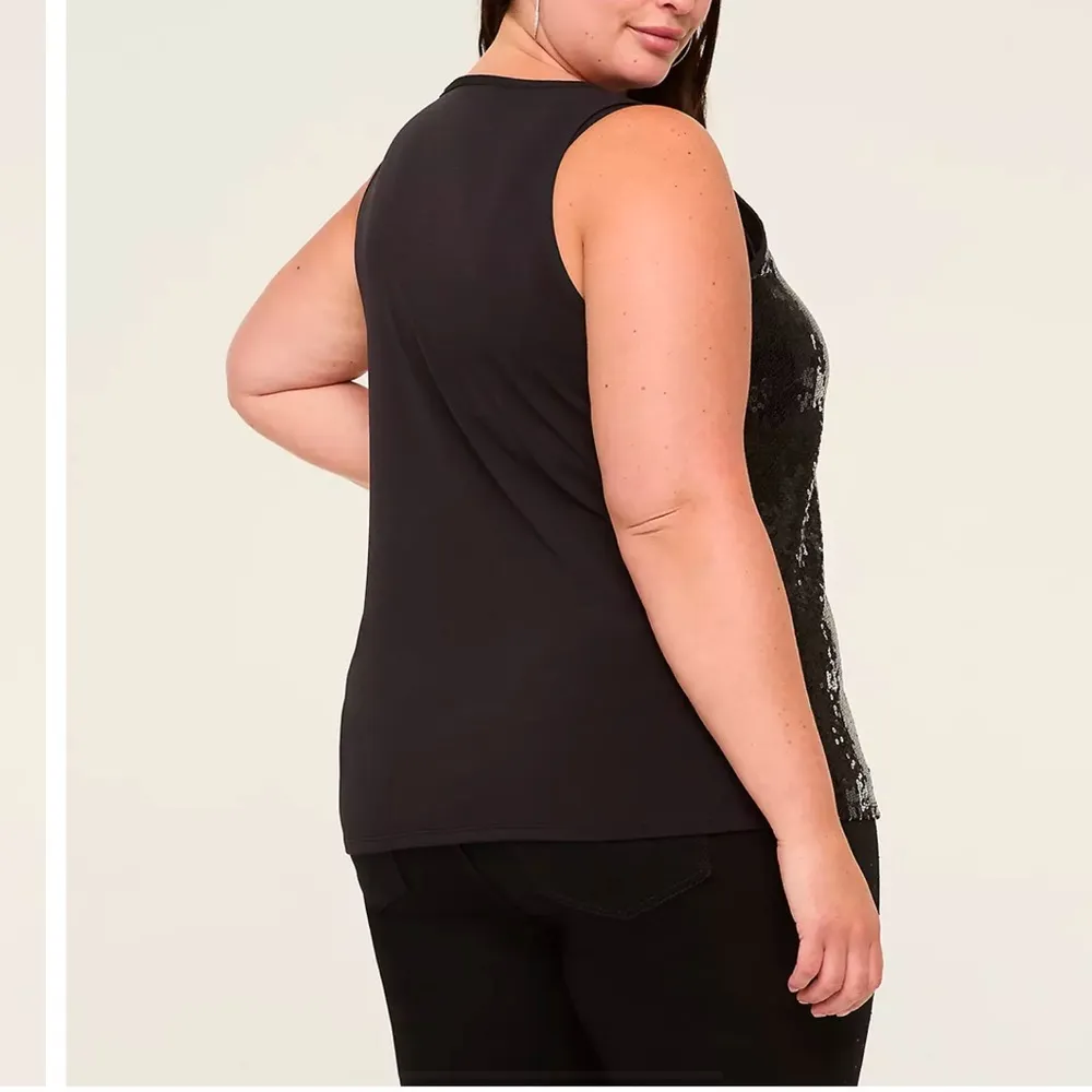 scoop neck sequined tank, black, Sz 22/24. Sparkle for the holidays! - Image 2
