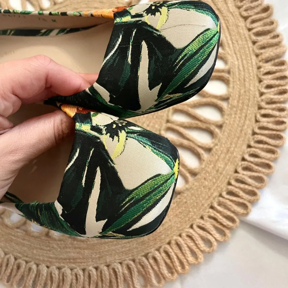 Stuart Weitzman Tropical Botanical Square Toe Green Multicolor Kitten Heels 7.5 - Image 4