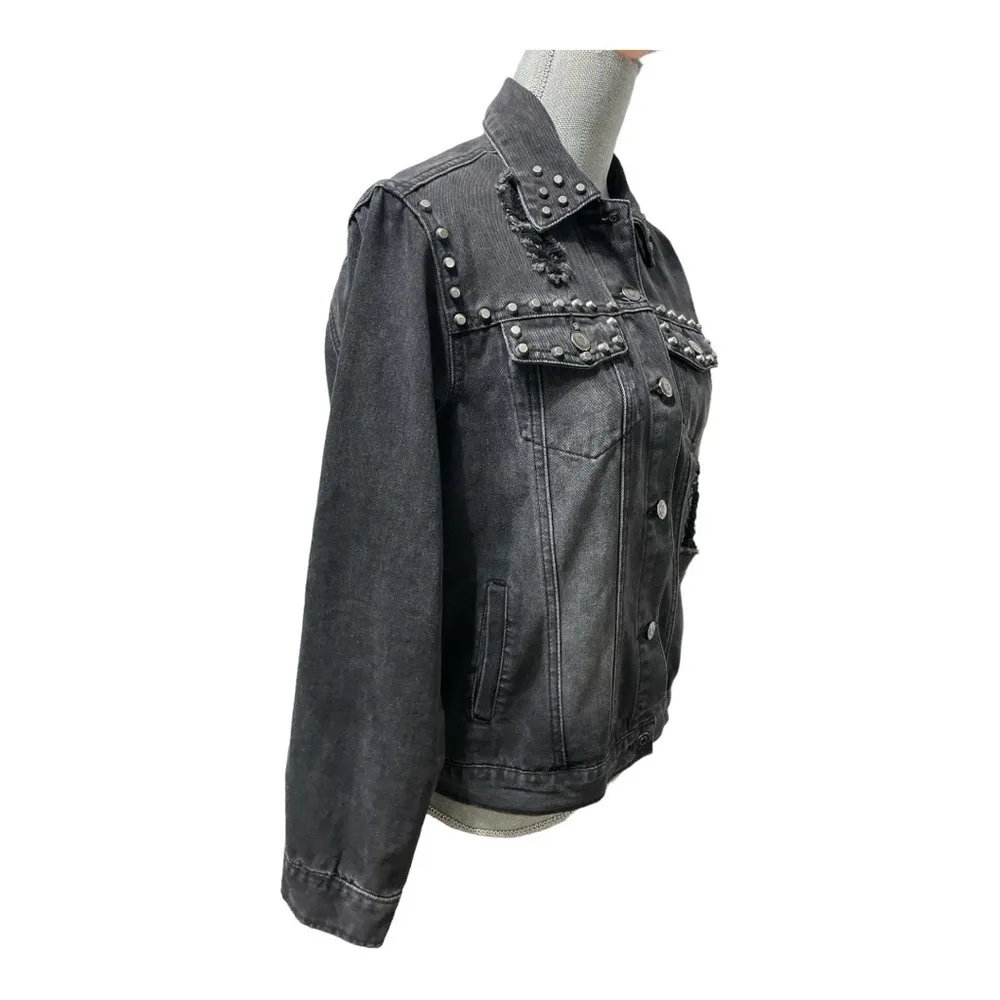 Love Tree Studded black distressed denim jacket size S - Image 3