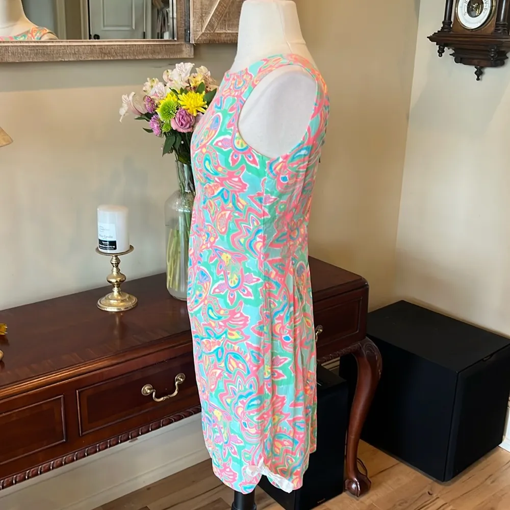 Lily Pulitzer Dress Neon Coral Green Blue Yellow Womens Small Paisley - Image 3