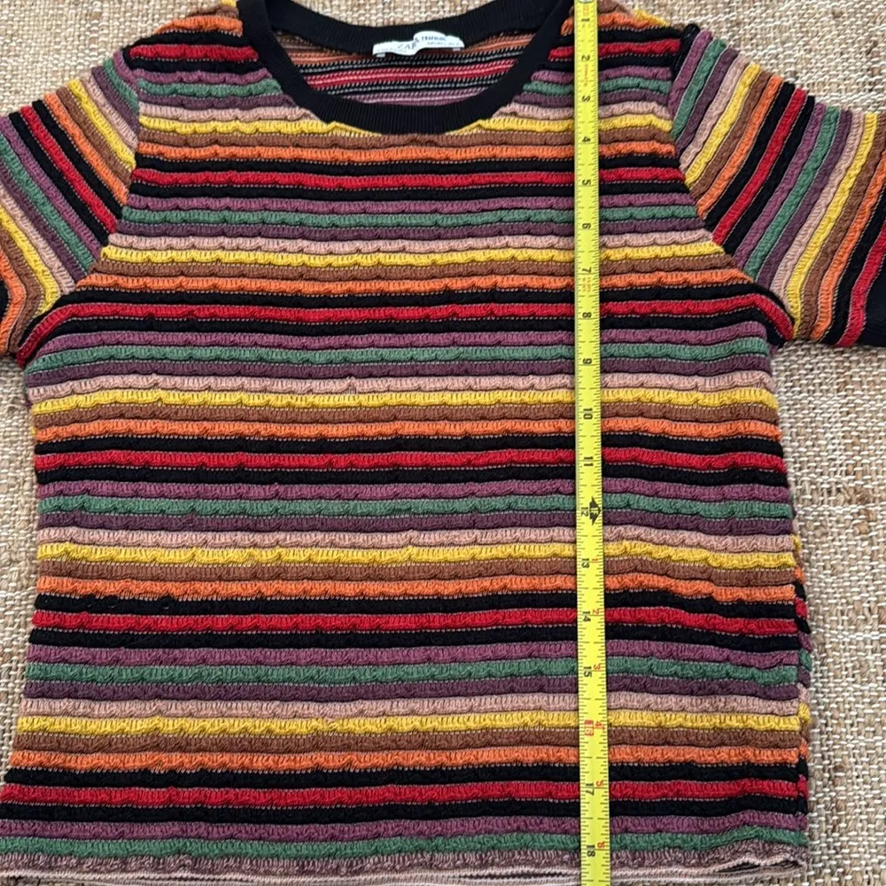 ZARA Girls KNIT Multicolor Striped Sweater Short Sleeve Top - Image 4