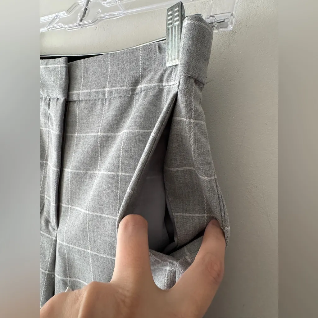 Zara Basic Gray Checkered Plaid Pants Elastic Back Waist - Image 4
