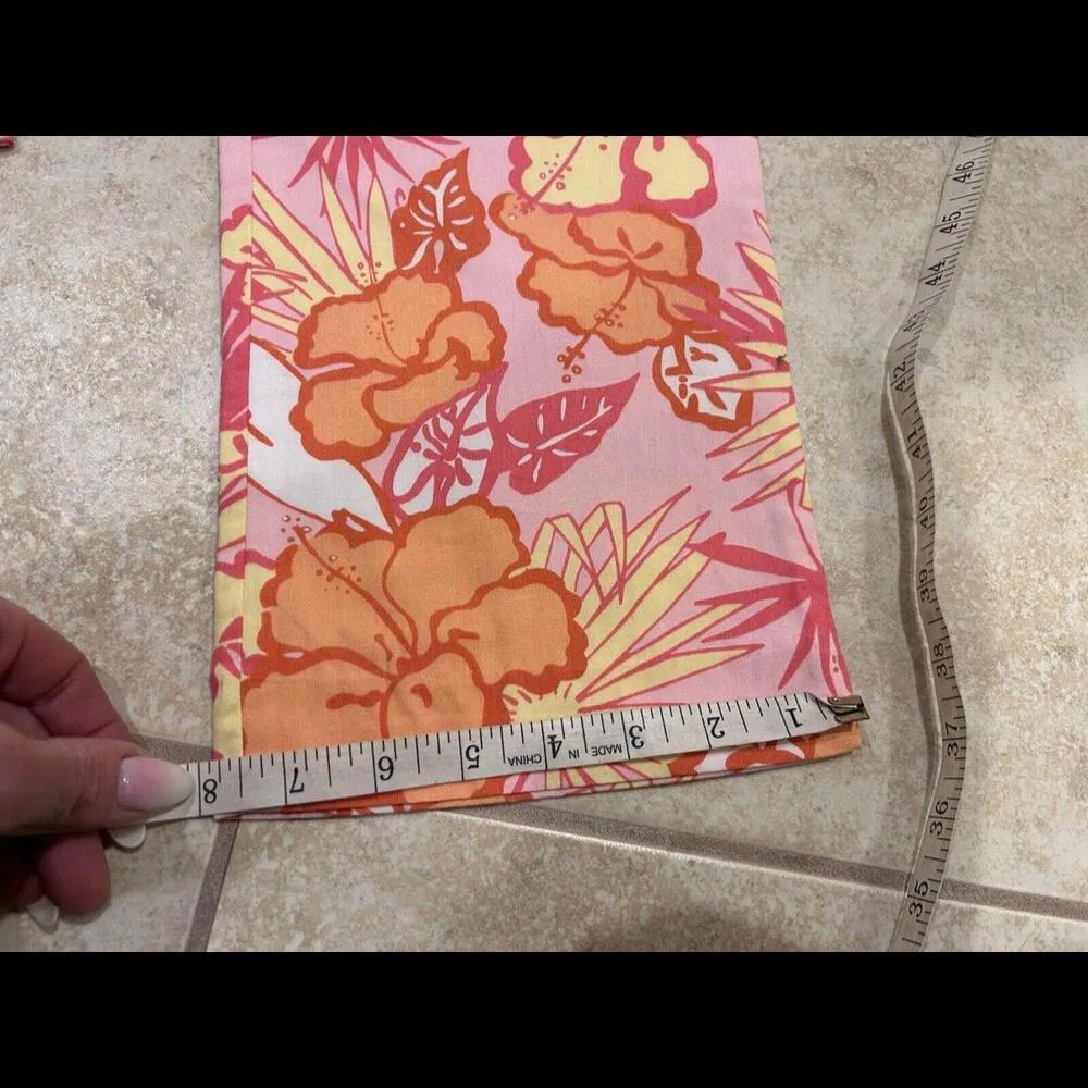 Vintage LILLY PULITZER Women Tropical Floral Capri Crop Pants Size 2 Orange/Pink - Image 12