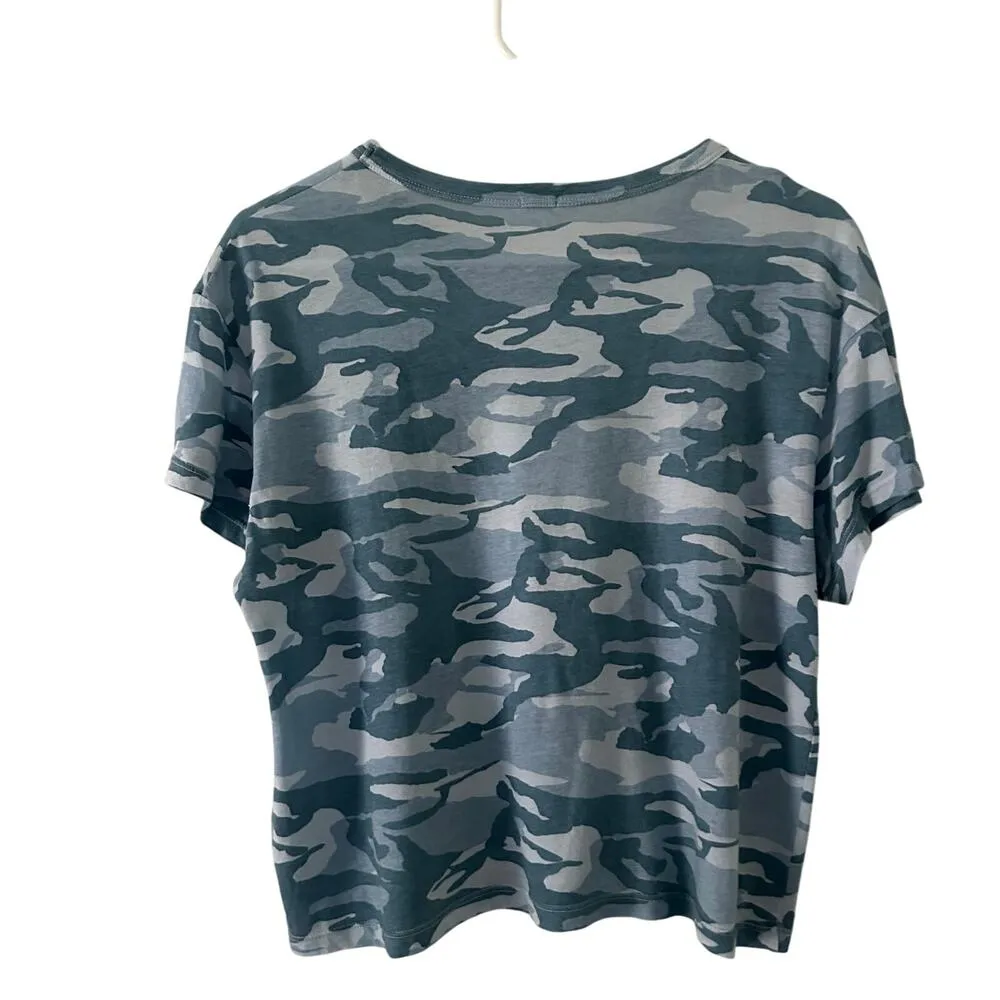 Monrow Women's Blue Camo Camouflage Cropped Short Sleeve Tee T - Image 5