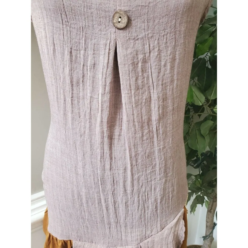 Misslook Lagenlook Brown Cotton Blend V-Neck Sleeveless Knee Length Dress Size M - Image 3