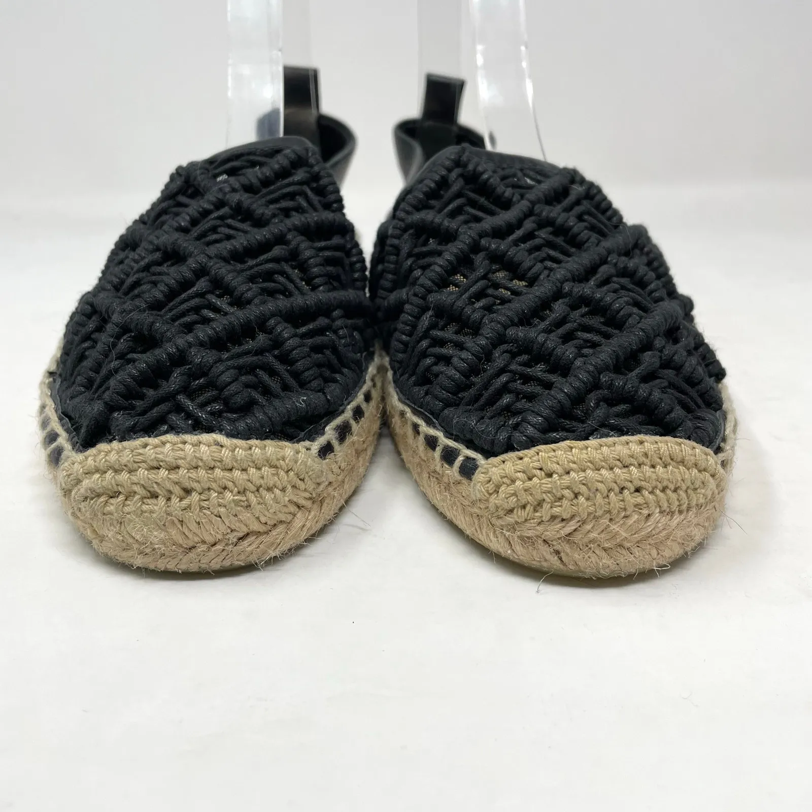 Tory Burch Everly Espadrille Waxed Woven Rope Crochet Shoes Black Leather 7 - Image 4