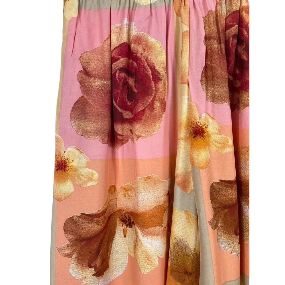 C.M. Shapes Pink Peach Floral Elastic Waist Below Knee Wide Leg Shorts 1x NWT - Image 6