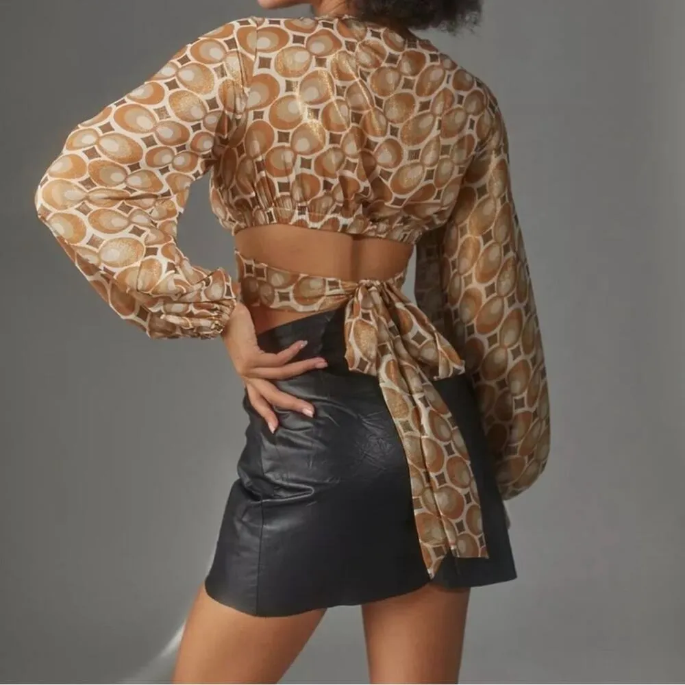 Urban Outfitters UO Top Kary Keyhole Tie-Back Cropped Top Long Sleeves Medium - Image 2