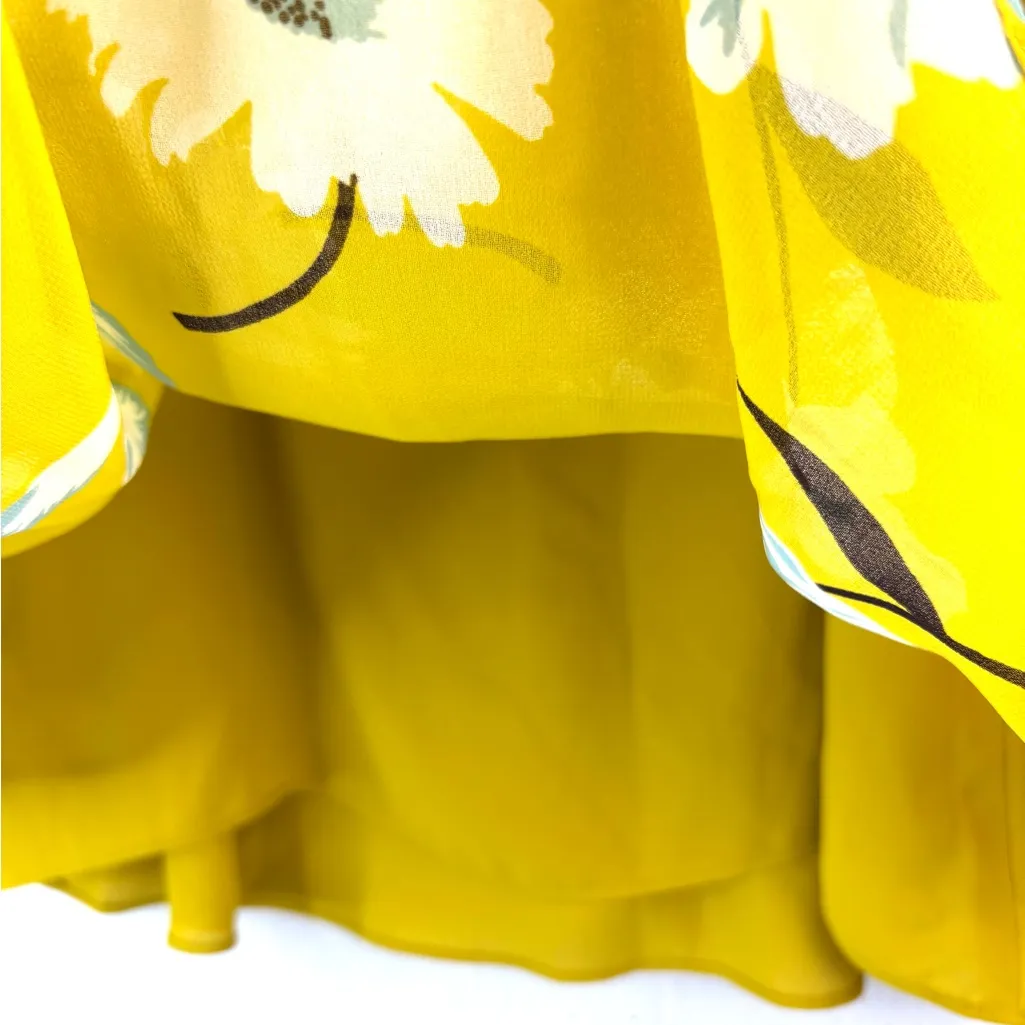 CAbi S Ruffle Neon Yellow Lime Floral Women's Top w Cami Inside - Image 3