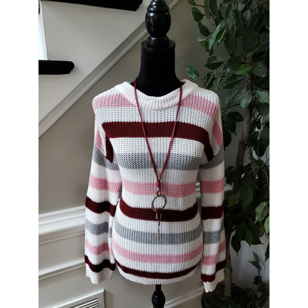 Pink Lily Sweater Women Small Multicolor Crew Neck Long Sleeves Stretched - Image 2