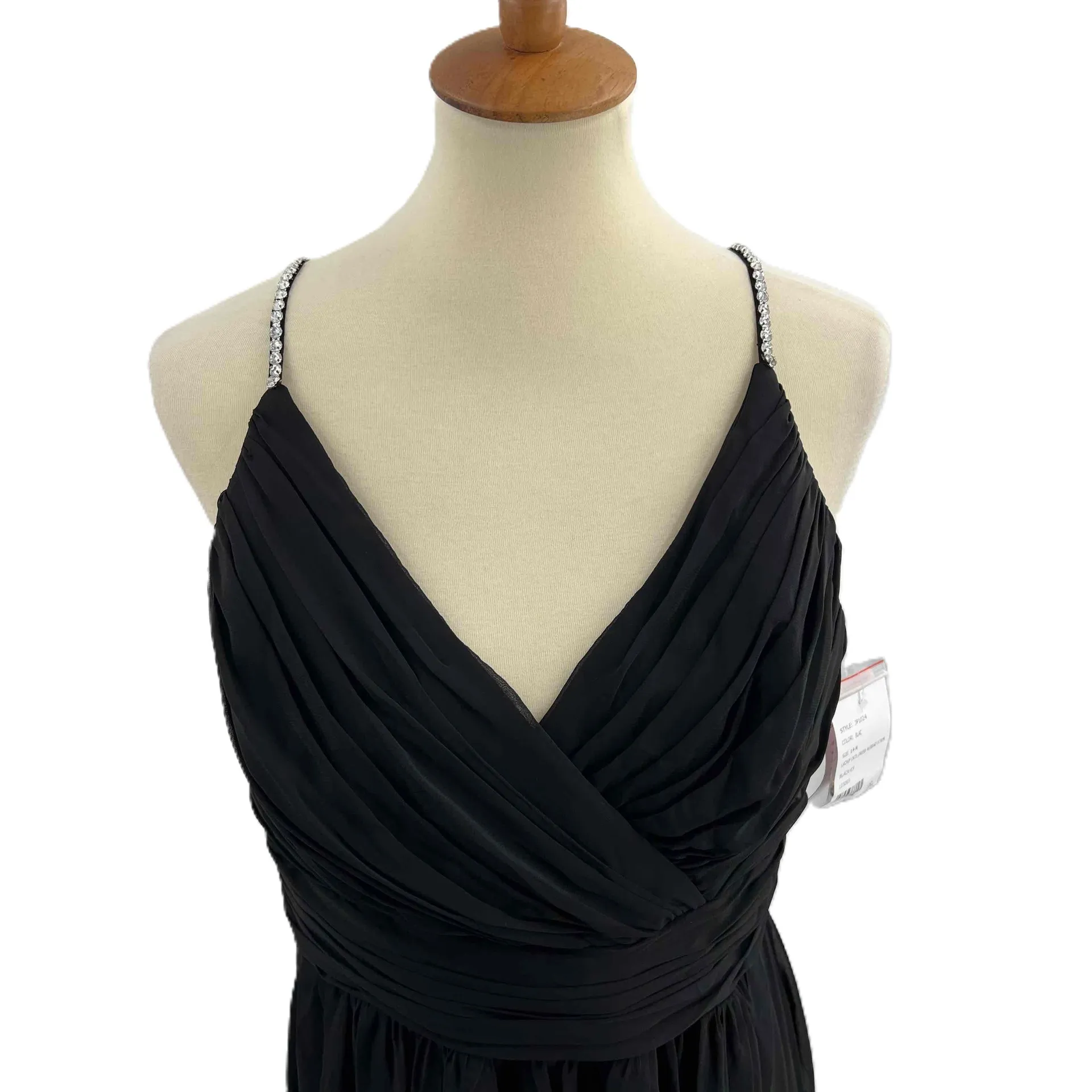 Jenny Packham Black Evening Dress Size 14 Rhinestone Straps Pleated V Neck‎ New - Image 2