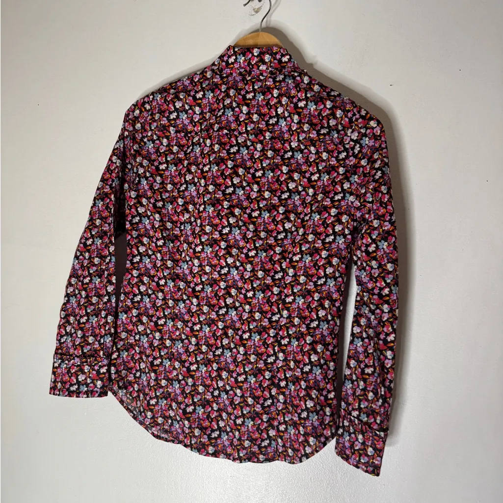 J Crew Liberty‎ Of London Sz 0 Ruffle Collar Shirt Tie Neck Red Pink Floral - Image 2
