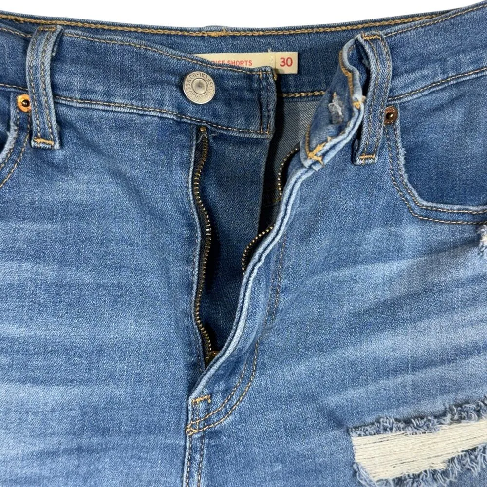 Levi’s SZ 30 High-Rise Jean Shorts Distressed Stretch Zip-Fly Frayed Hem Pockets - Image 3