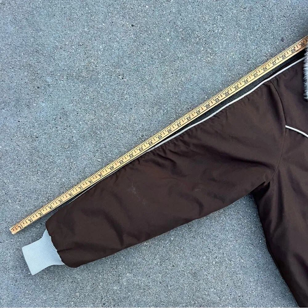 Vintage 70s Wiman Faux Sherpa Fur collar Bomber Jacket Brown Cream Womens Large - Image 8