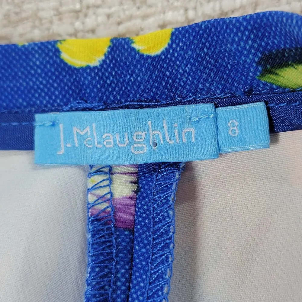 J McLaughlin Margot Cropped Pants Womens 8 Blue Floral Butterfly Side Zip Capri - Image 2