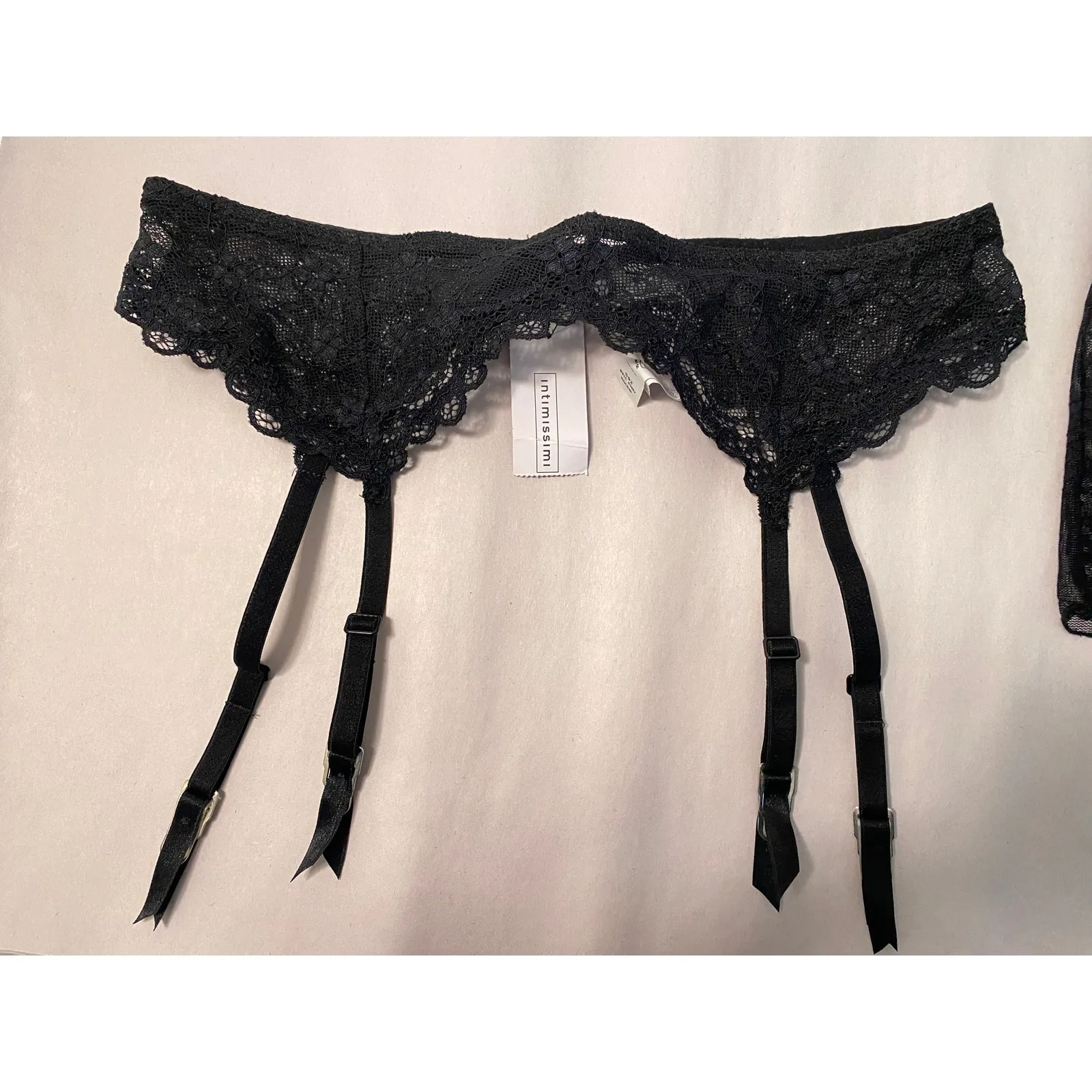 NWT Intimissimi lace babydoll set with matching panties & garter belt black sz M Size M - Image 14
