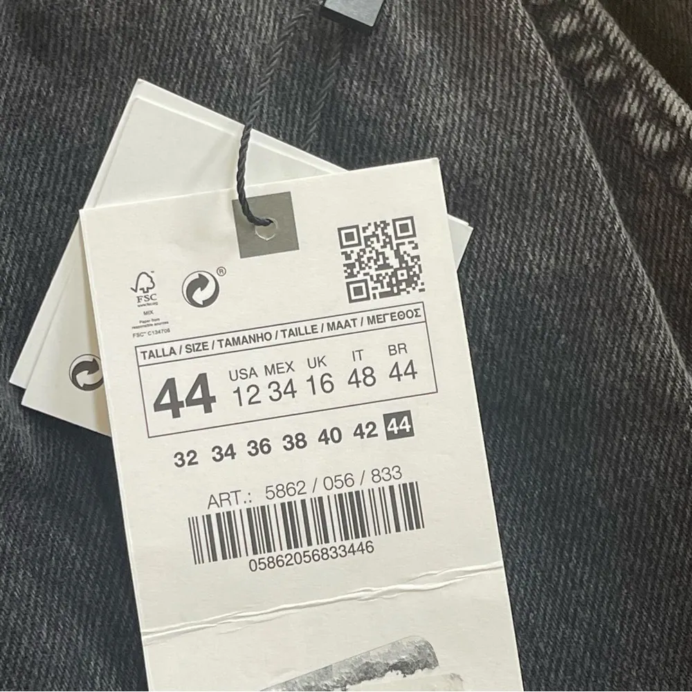 ZARA Paperbag BAGGY Fit Jeans Comfortable Cut High Waist Elastic Black Sz 12 - Image 6