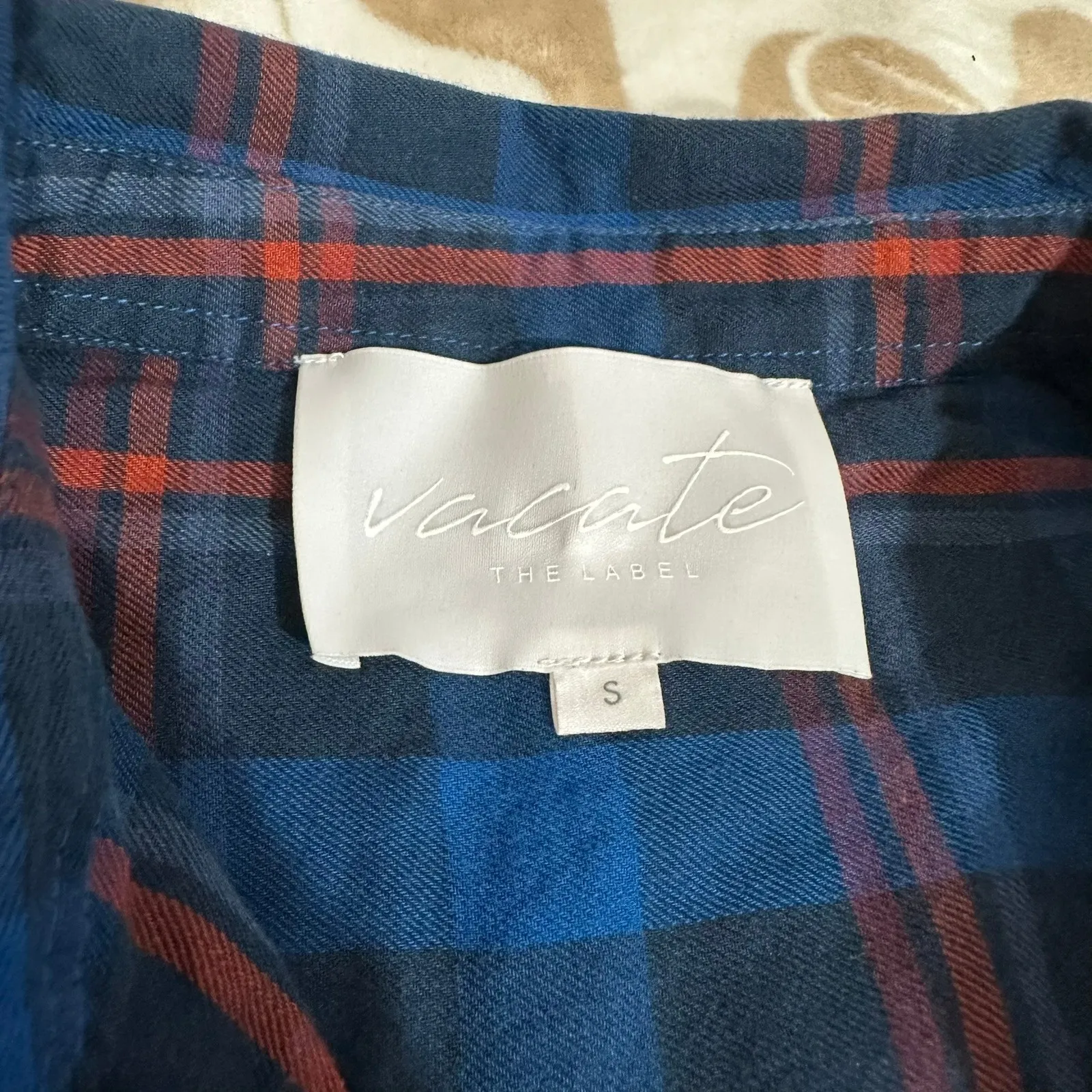 Vacate the Label | Flannel‎ Button Up Shirt Blue Orange Plaid | Women's Small - Image 8