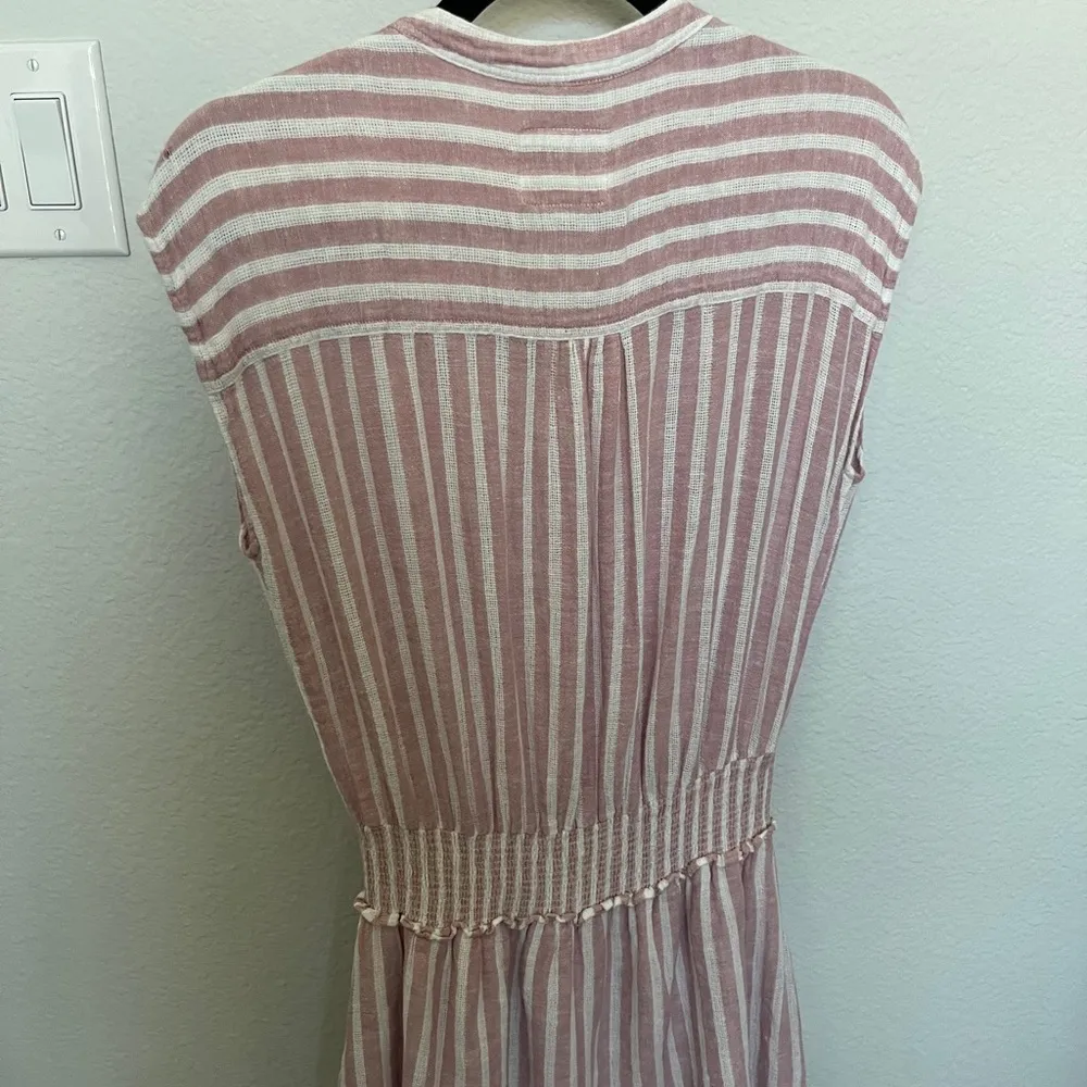 || Angelina Linen Blend Smocked Mini Dress Rose Stripe Pink White Medium - Image 10
