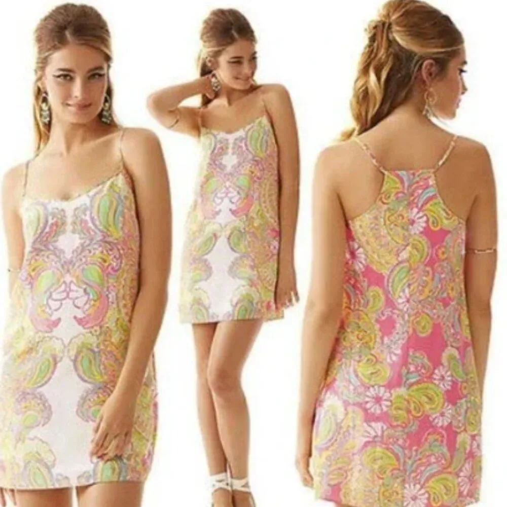 Lilly Pulitzer Dusk Hotty Pink Double Trouble Engineered‎ Silk Slip Dress Small - Image 2