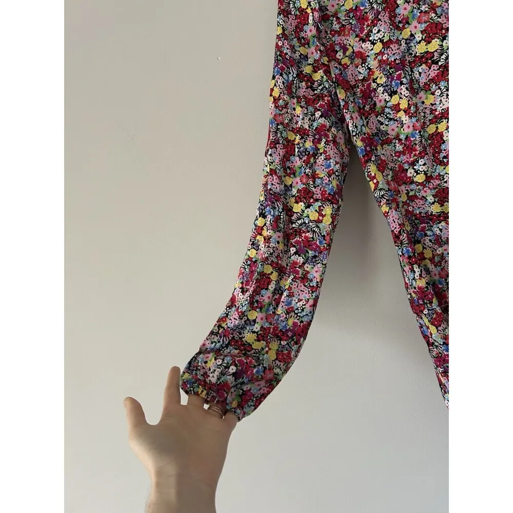 Asos Long Sleeve Colorful Floral Mock Neck Romper Size 8 Party Cocktail - Image 9