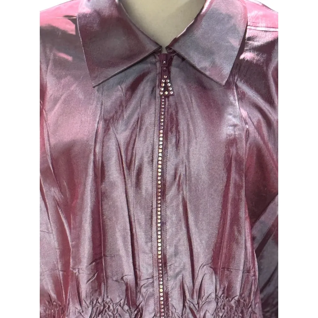Jacket Blazer Womens Purple Satin Metallic Silky Finish Long Sleeve Purple XXL - Image 2