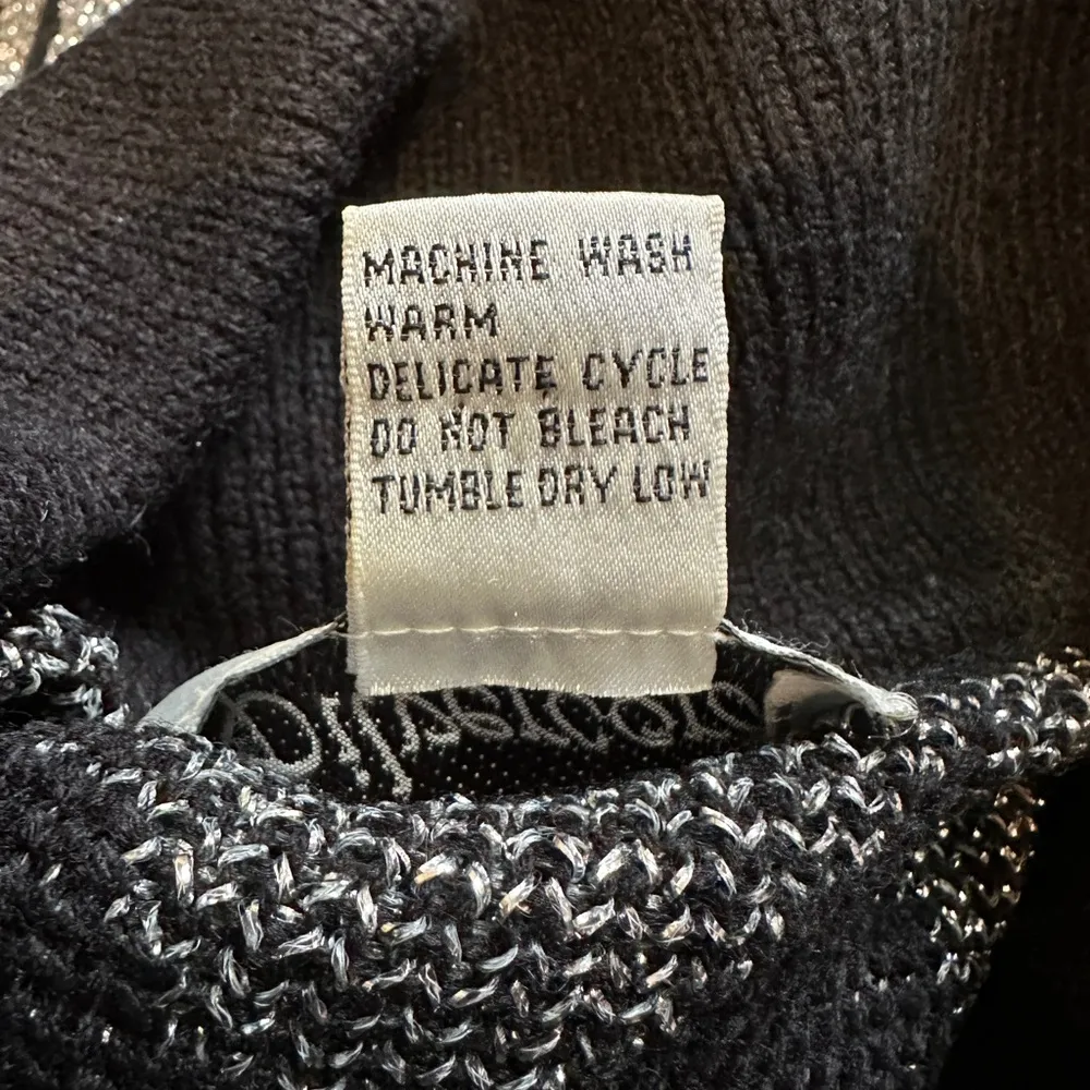 Silvercord Vintage 1990s Black Silver Diamond Pattern Turtleneck Sweater Large - Image 16