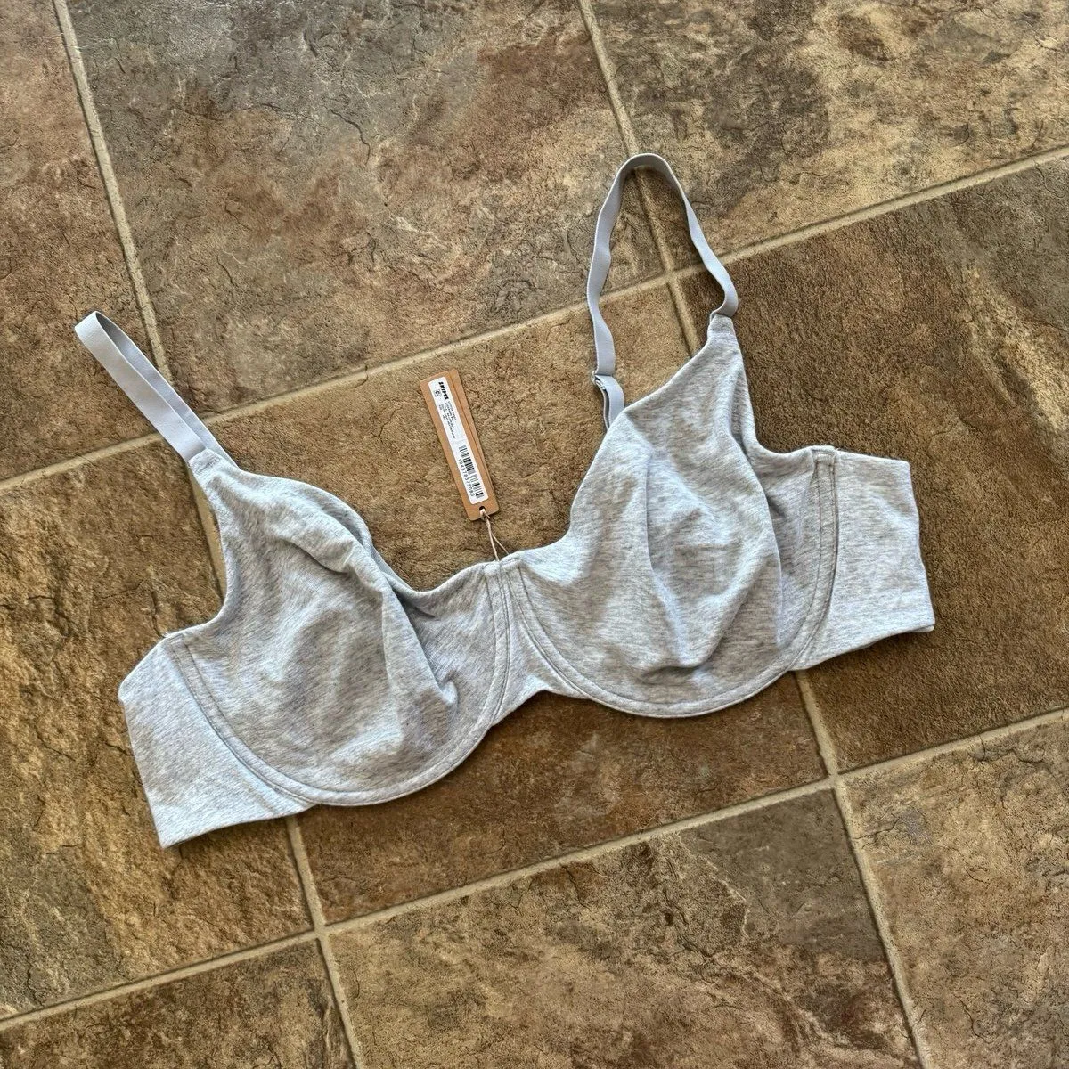 Skims Cotton Jersey Bra Light Heather Grey Size 44DD - Image 2