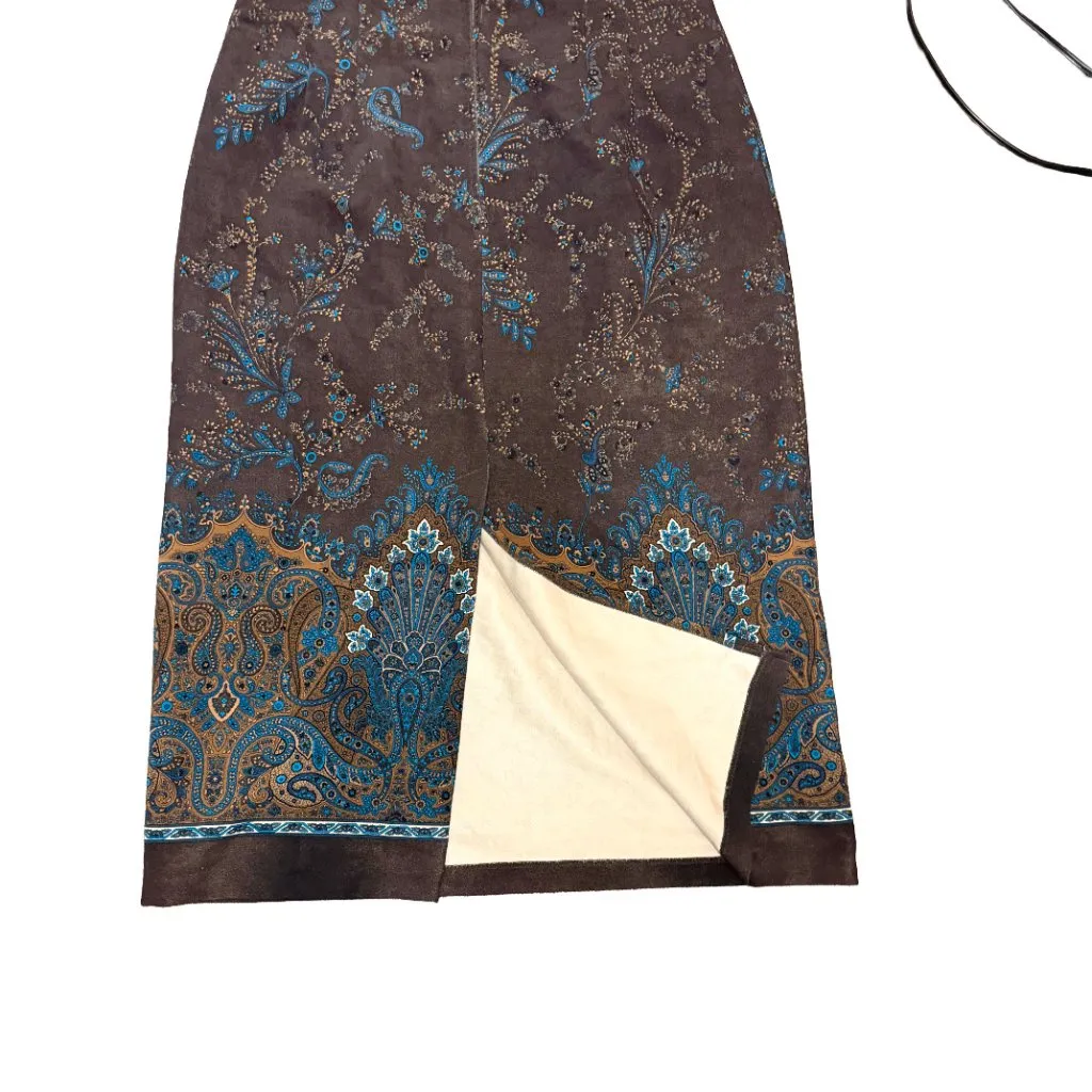 Briggs Petite Brown Paisley Midi Skirt Boho Teal Gold Border Print Size 14P/16P - Image 5