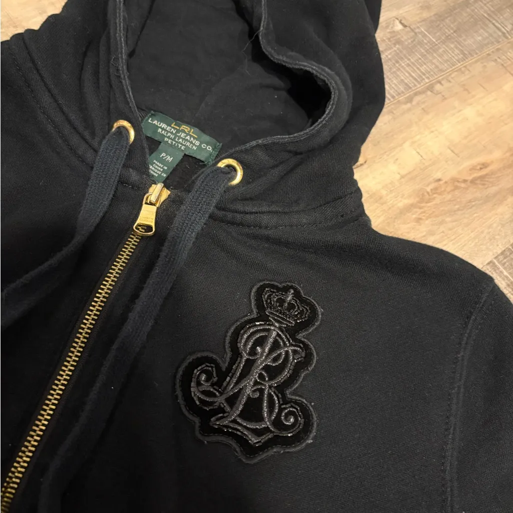 Black Ralph Lauren zip up hoodie with embroidered logo patch - Image 3