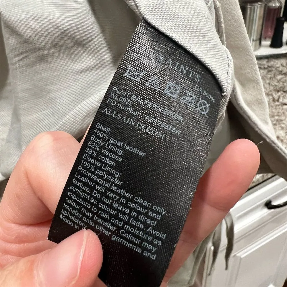 AllSaints Women's Luna Blue Gray Green Leather Plait Balfern Biker Jacket Size 0 - Image 10