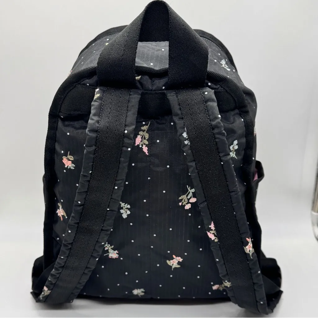 LeSportsac Black Floral Polka Dot Backpack Lightweight Zip Front Casual Bag New - Image 3