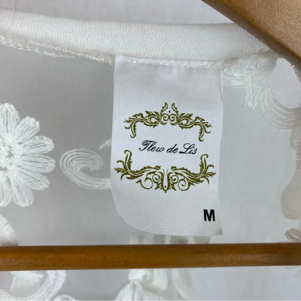 Fleur De Lis White Sheer Shark bite Hem Sleeveless Swim Suit Cover Up M Size M - Image 8