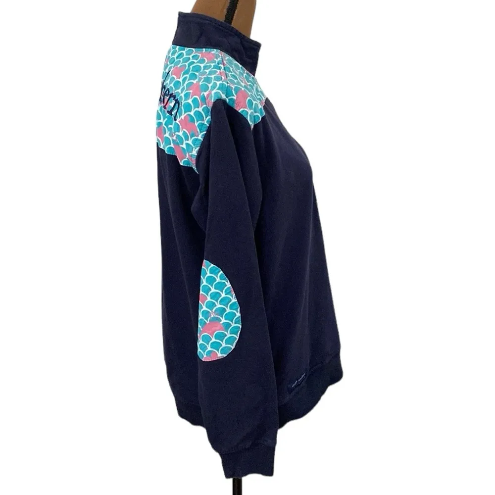 Simply Southern navy Quarter zip sweatshirt with contrast wave print shoulder L - Image 3