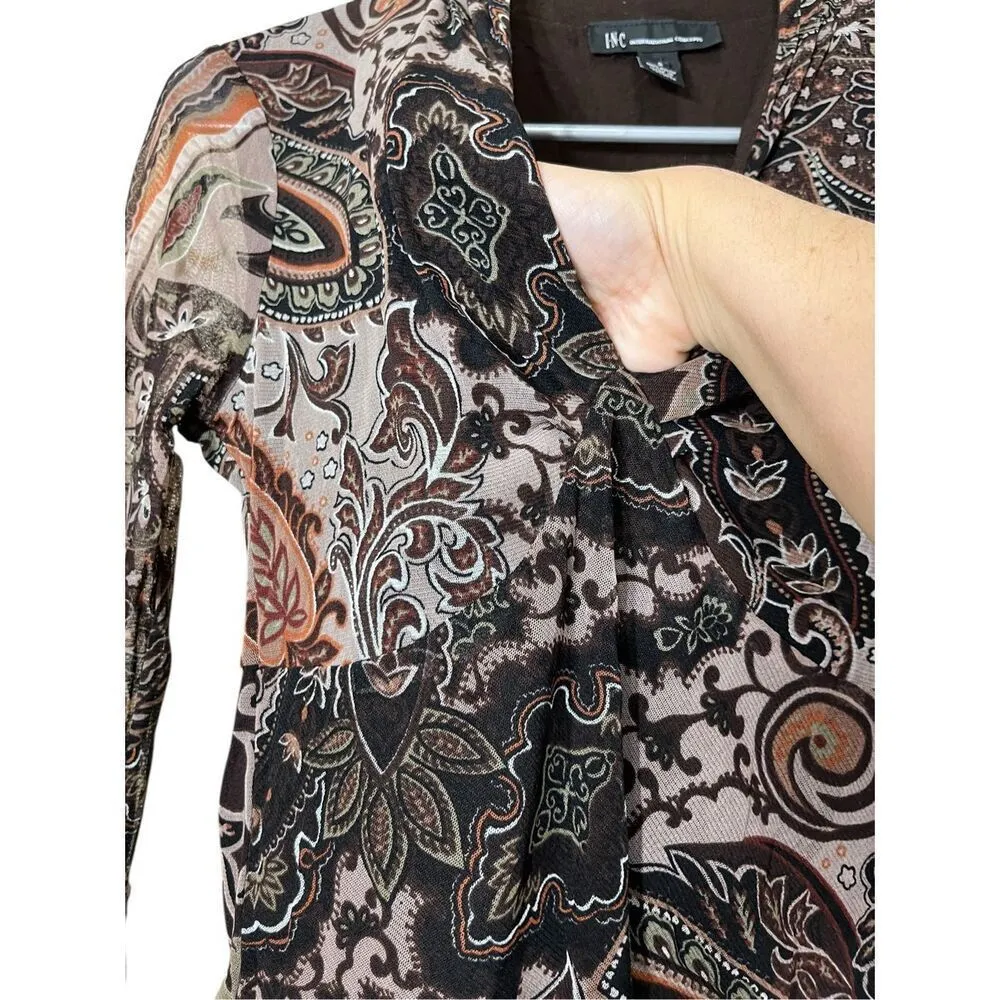 Vintage‎ INC International Concepts Y2K Long Sleeve Paisley Top Size S Brown - Image 6
