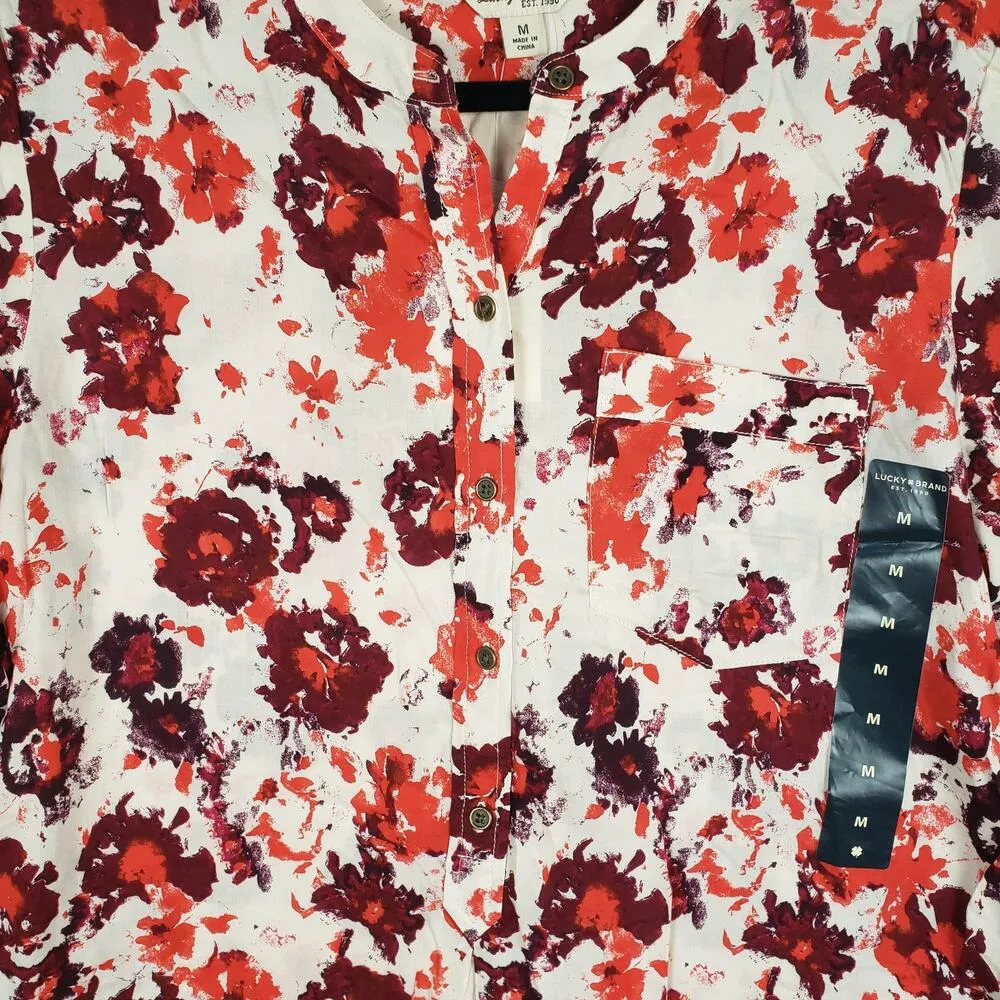 NWT Lucky Brand Half Button Floral Long Sleeve Tunic Top Women's Size Medium - Image 5