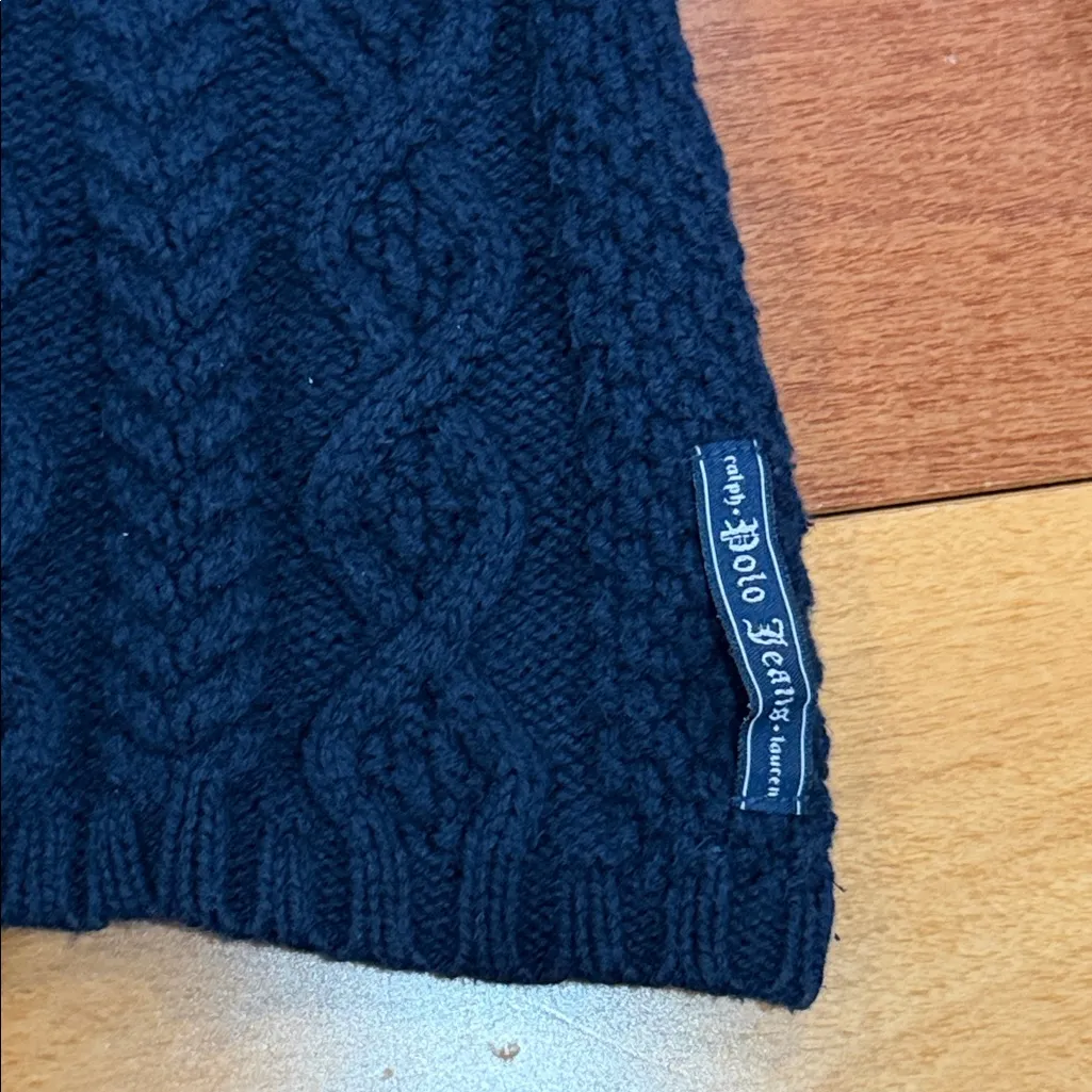 Polo Ralph Lauren Vintage Sweater Womens Large Hooded Cable Knit Blue Size L - Image 3