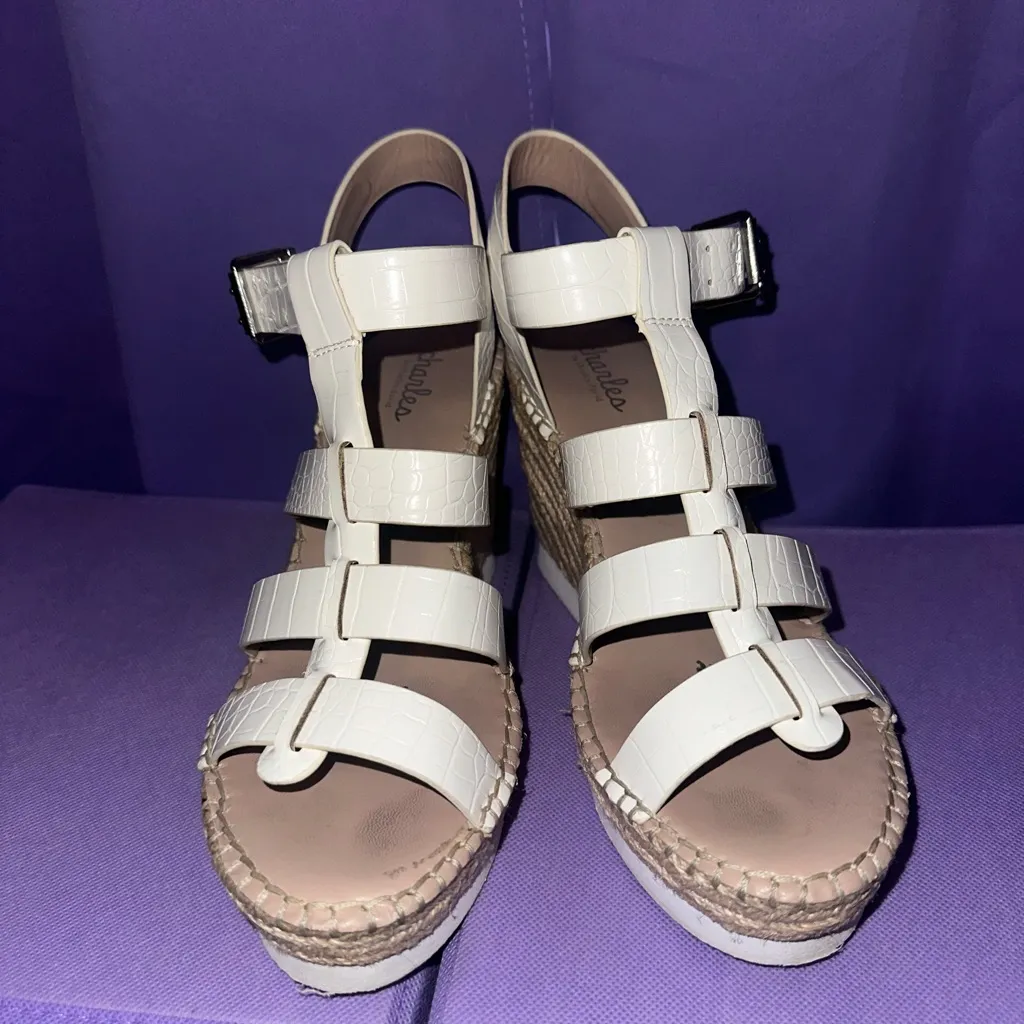 Charles by Charles David White Excess Croc Embossed Platform Wedges Heels 8.5M - Image 2