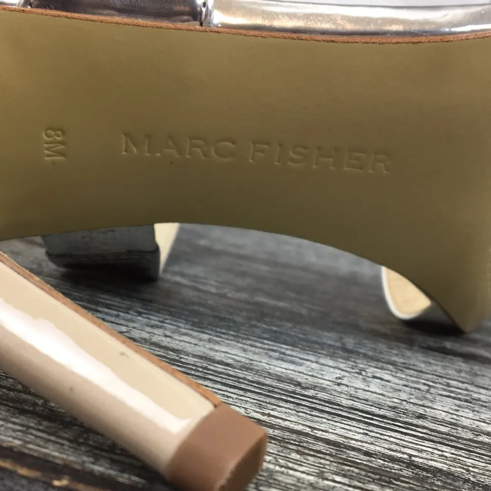 Marc Fisher White & Silver Ankle Strap Heels 8 - Image 9