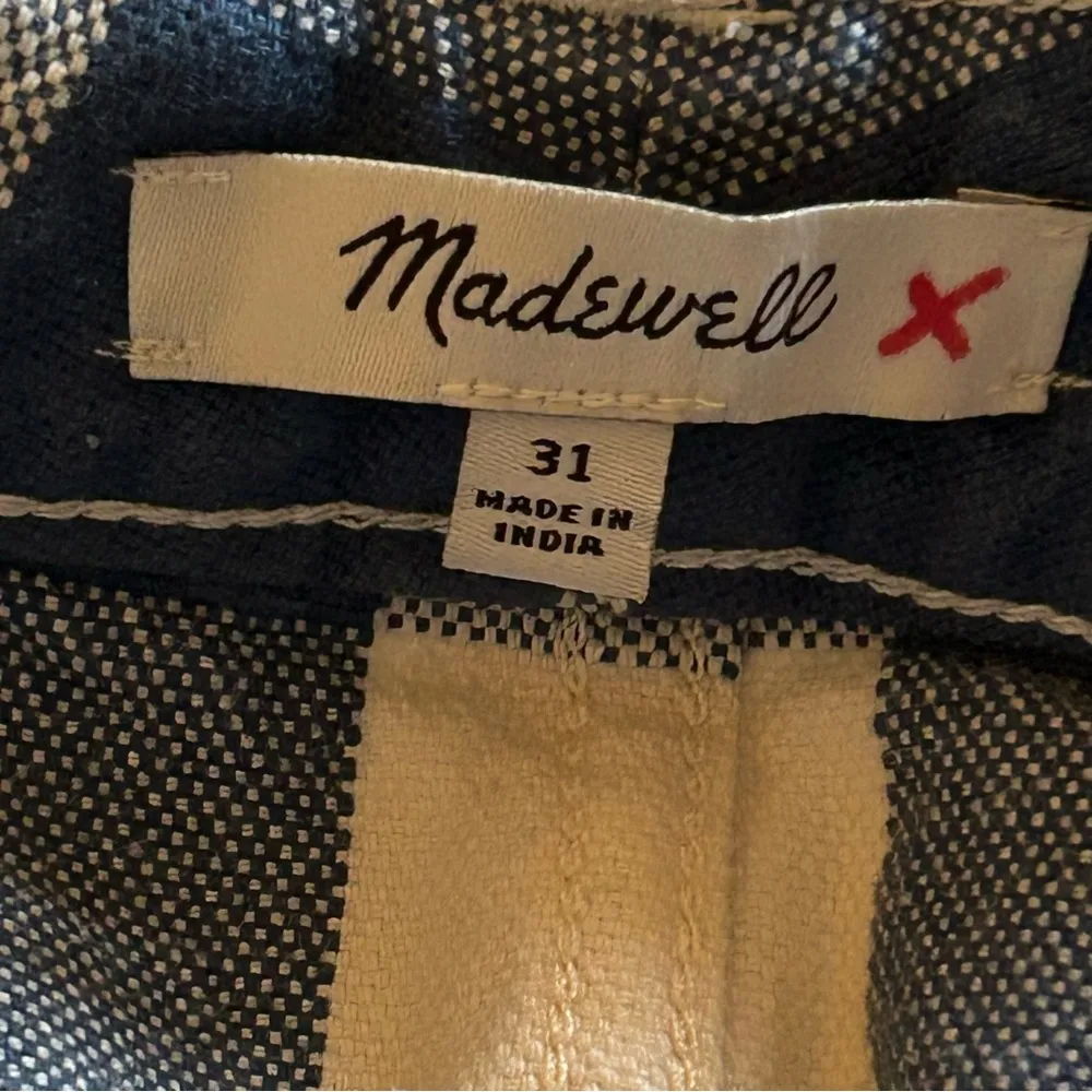 Madewell Emmett Wide Leg Crop High Rise Blue/White Gingham Check Pants Size 31 - Image 4