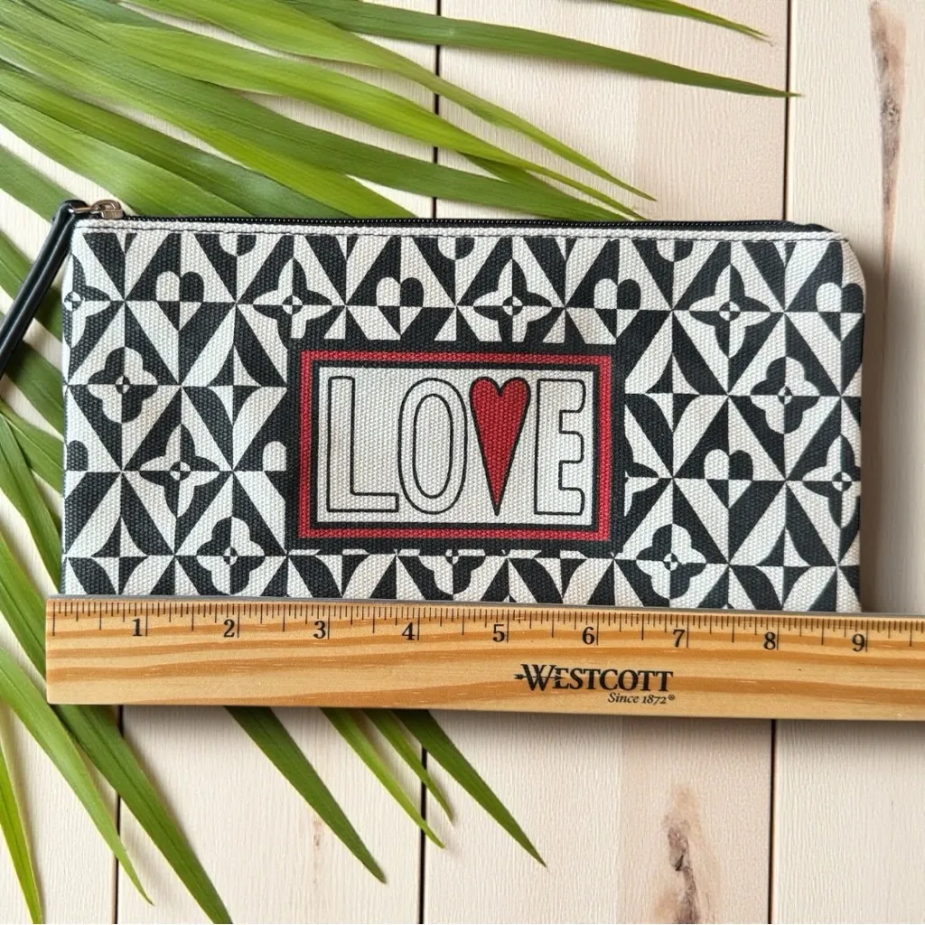Brighton LOVE Zip Pouch – Black & White Geometric Pattern w/ Red Heart - Image 4