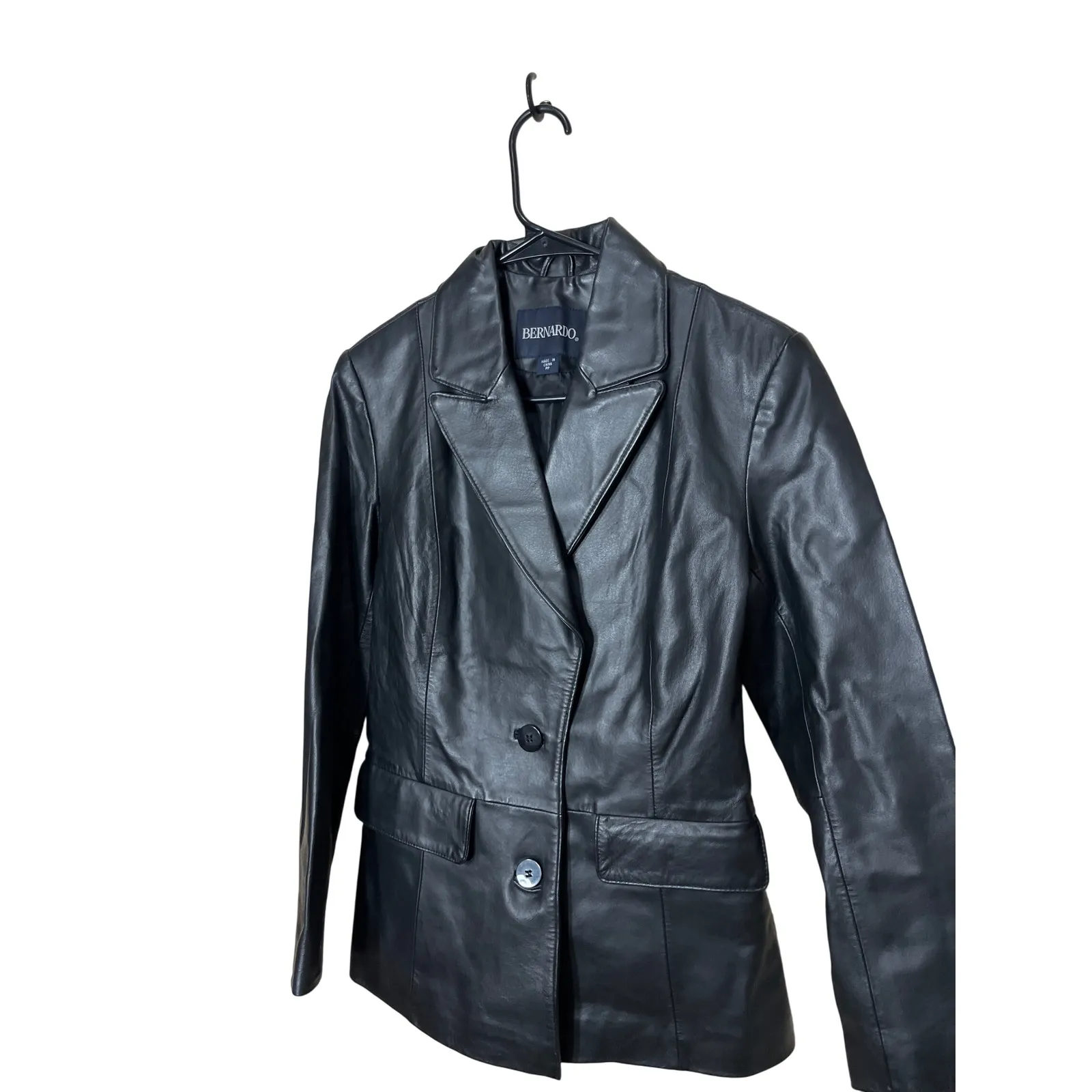 BERNARDO Womens Black Genuine Leather Double Breasted Jacket‎ Size PP - Image 2