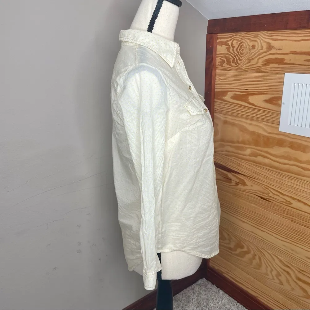 Anthropologie  Pale Yellow Sheer Polka Dot 3/4 Sleeve Button Up Top Shirt 0 - Image 2