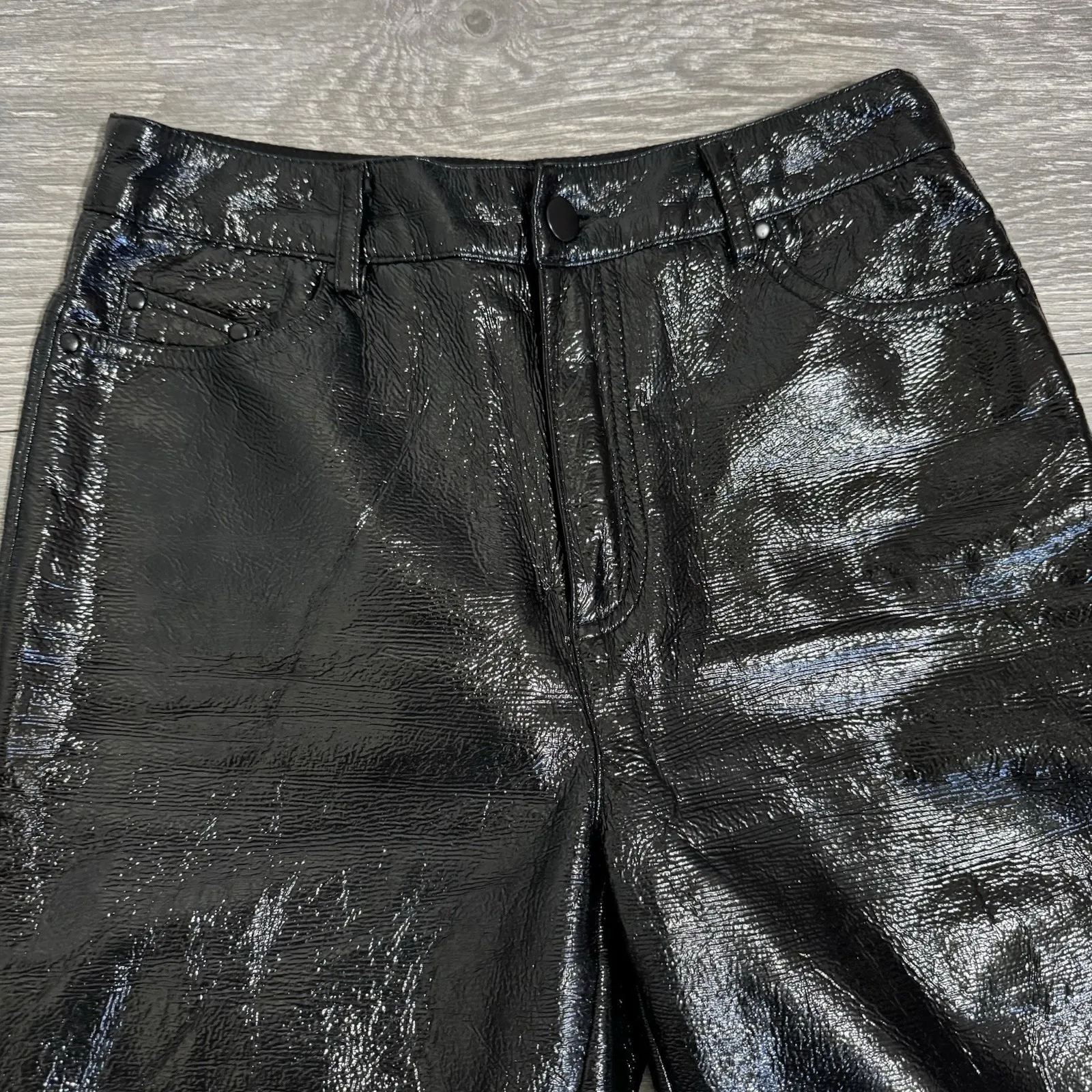 Stradivarius Women Black Polyurethane Modern Skinny High Rise Size 2 - Image 2