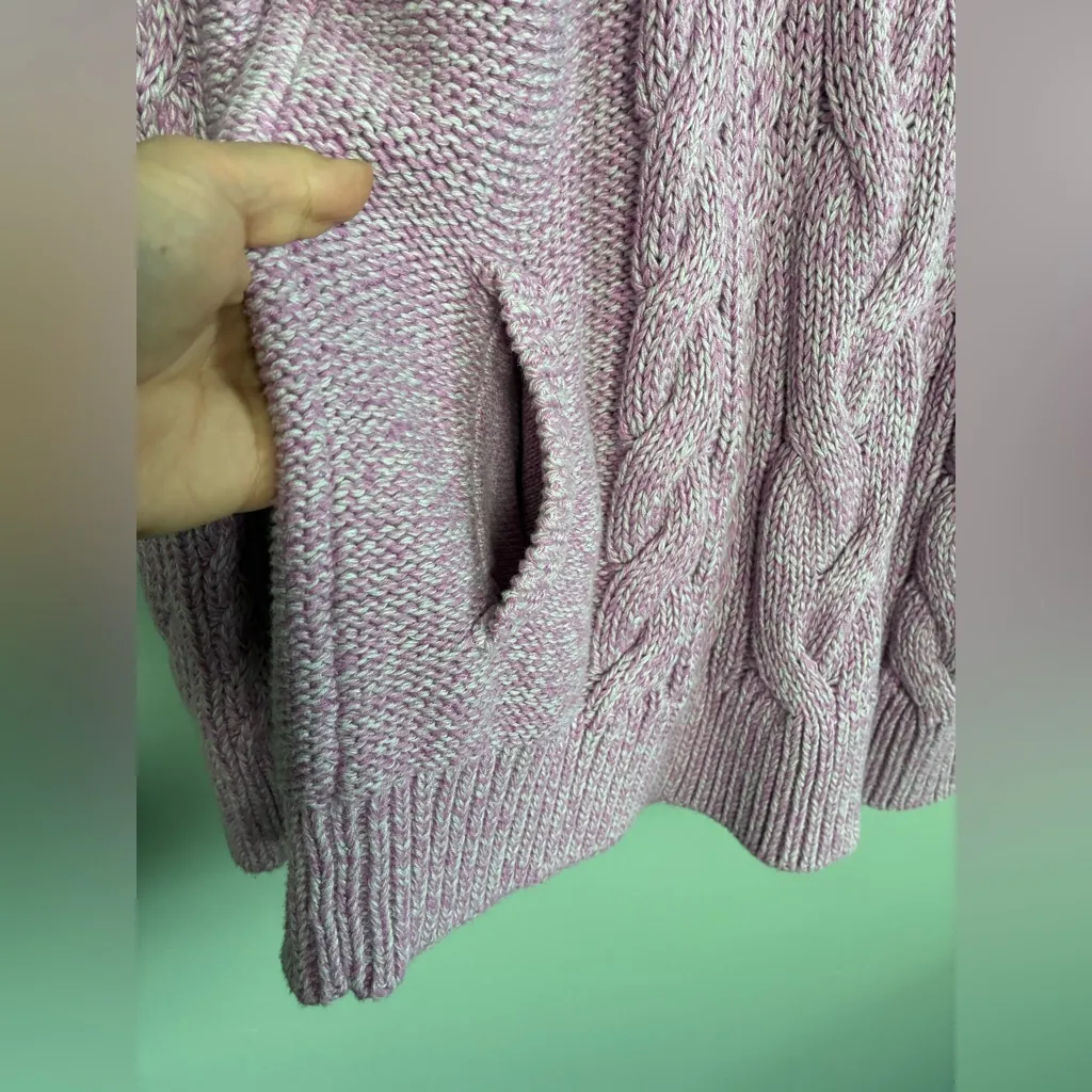 LL Bean Womens Cotton Cable Knit Funnel Long Line Lavender Fisherman Sweater XL Purple - Image 6