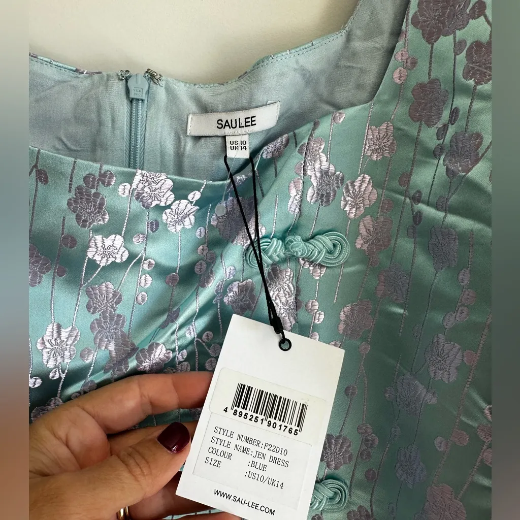 Sau Lee Jen Chinese Jacquard Dress‎ in Blue Size US 10 NWT - Image 9
