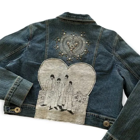 Via Penny Lane Reworked Apparel | The Beatles Yellow Submarine Denim Jacket Blue Size 14 - Image 2